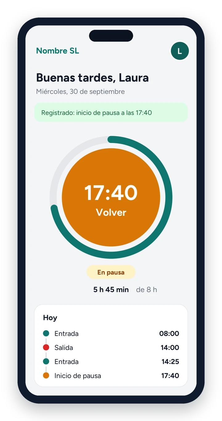 App de fichaje: botón Entrar